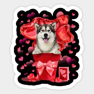 Alaskan Malamutes Dog In Red Pot Happy Valentine's Day Sticker